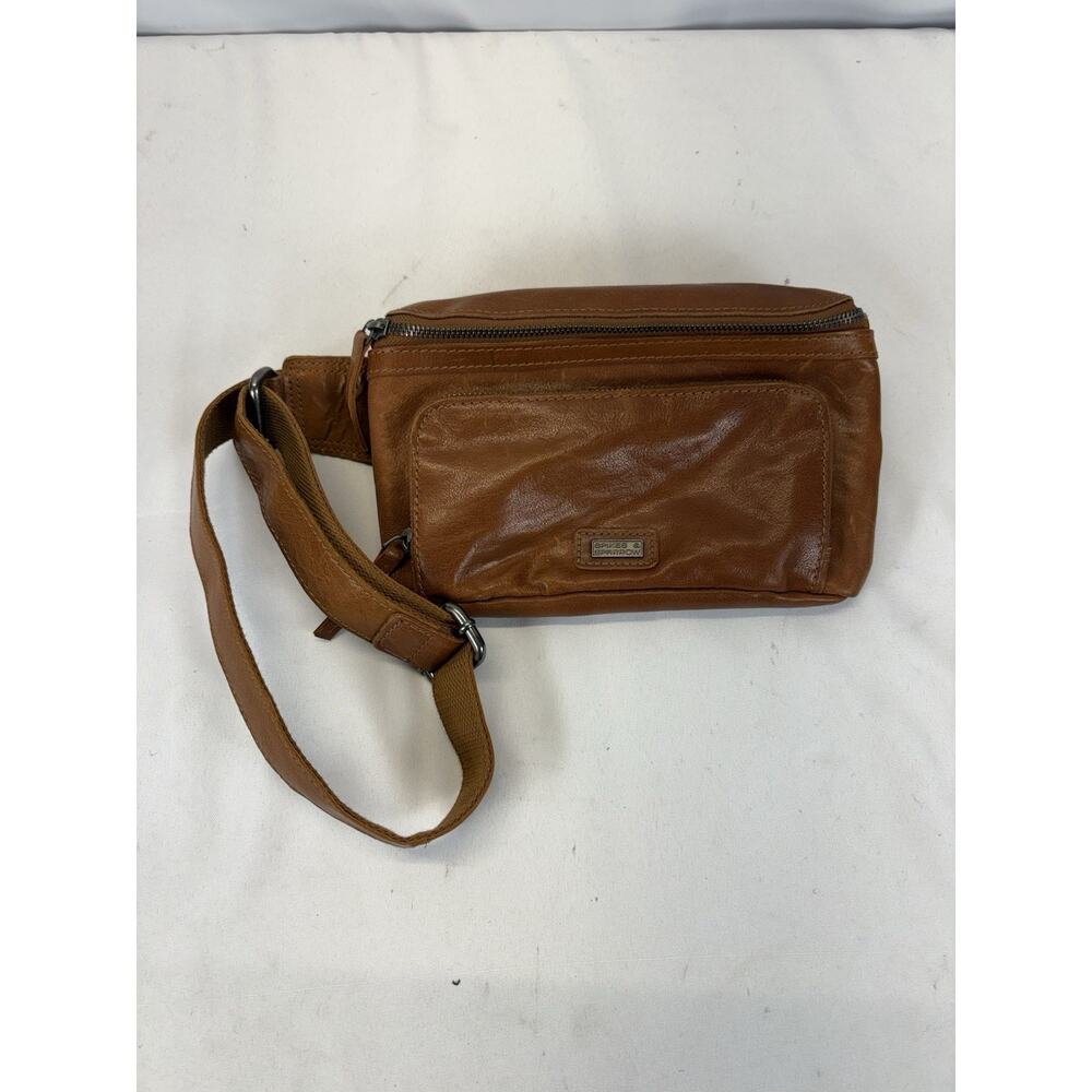 SPIKES & SPARROW Cognac Brown Leather Fanny Pack Adjustable Waist Belt Bag Edc